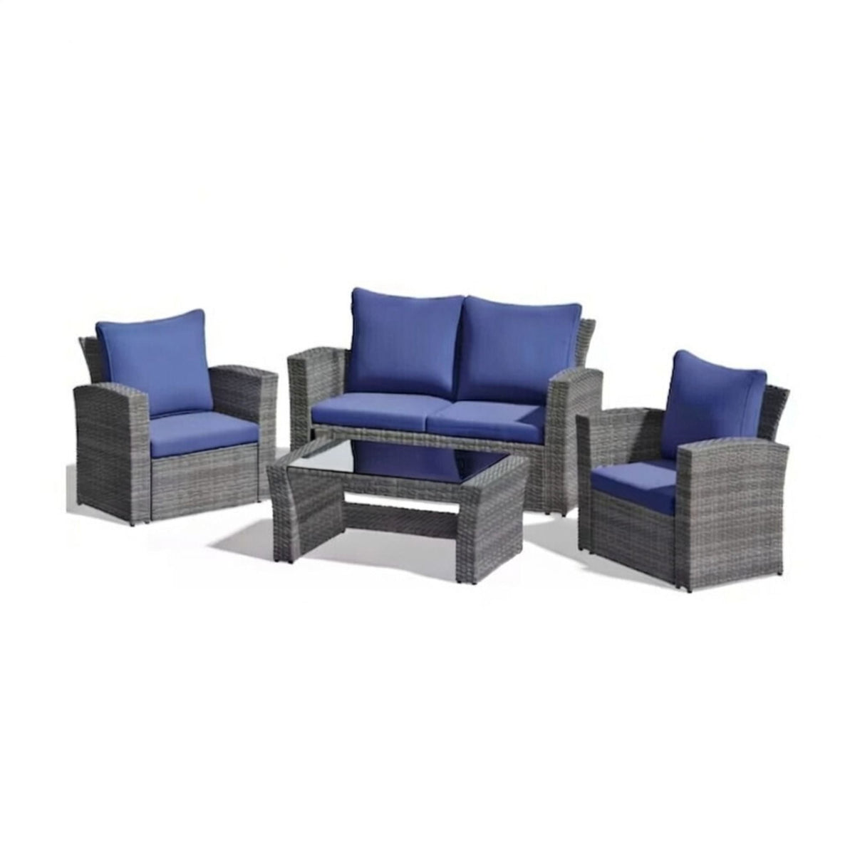 4pc modern patio set with blue cushions, wicker frames by HouseOfZazla on Tampa Home & Garden Store