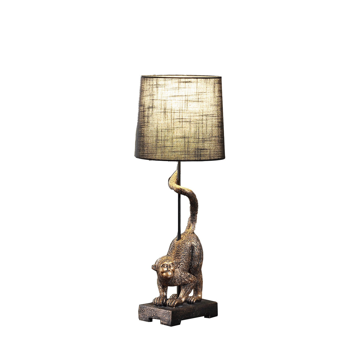 Capuchin monkey table lamp antique bronze finish with beige fabric shade HouseOfZazla on Tampa Home & Garden Store