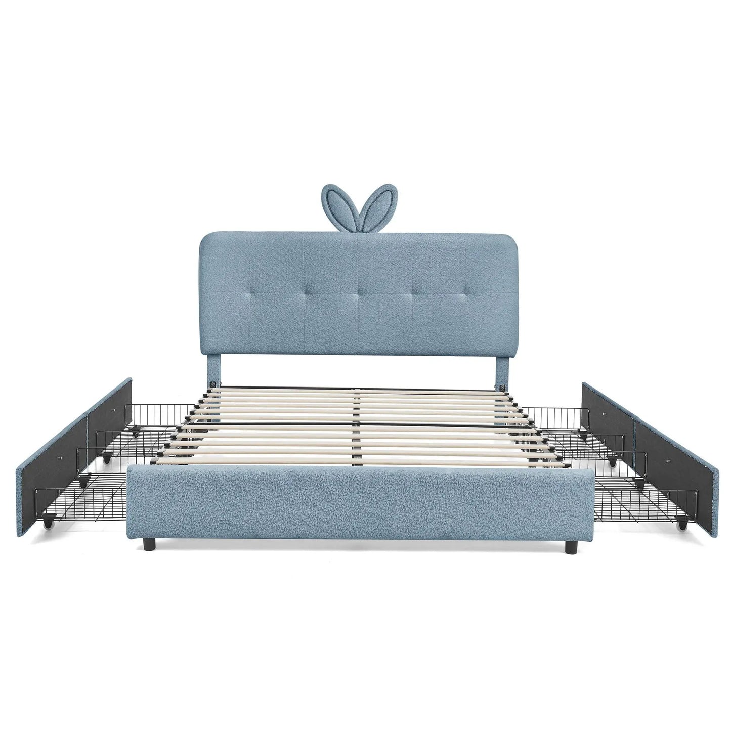 Upholstered Bed with Rabbit Ear Headboard and LED