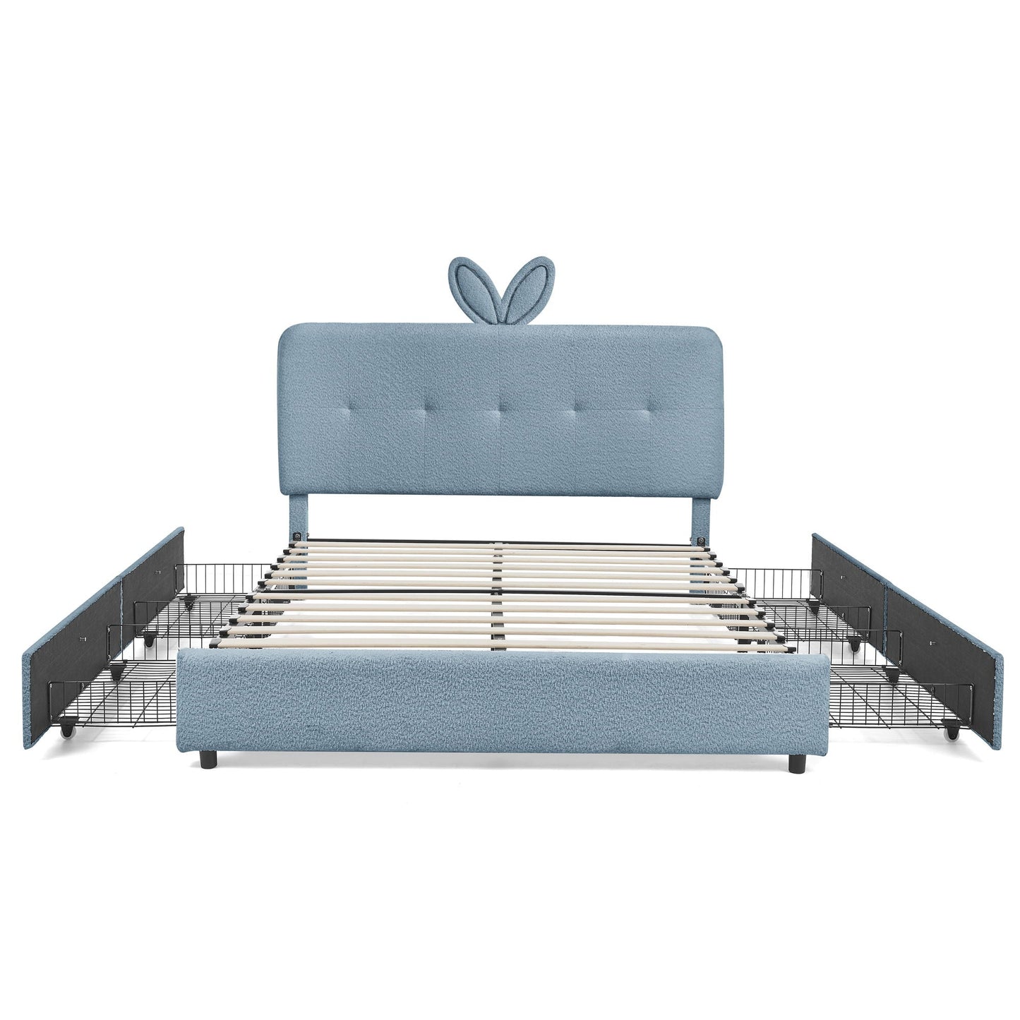 Upholstered Bed with Rabbit Ear and Led Drawers