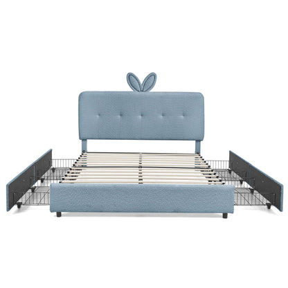Upholstered Bed with Rabbit Ear and Led Drawers
