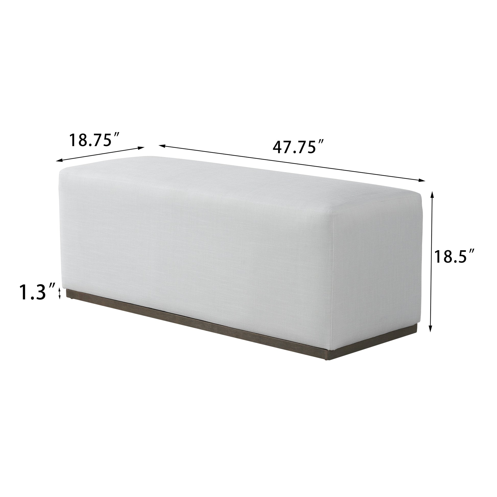 HouseOfZazla Simple and Elegant Footstool Bench in light gray fabric with a dark wood base on Tampa Home & Garden Store