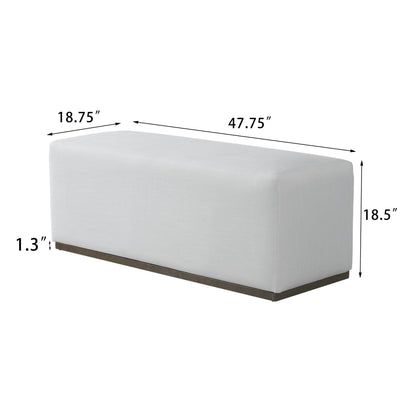 HouseOfZazla Simple and Elegant Footstool Bench in light gray fabric with a dark wood base on Tampa Home & Garden Store