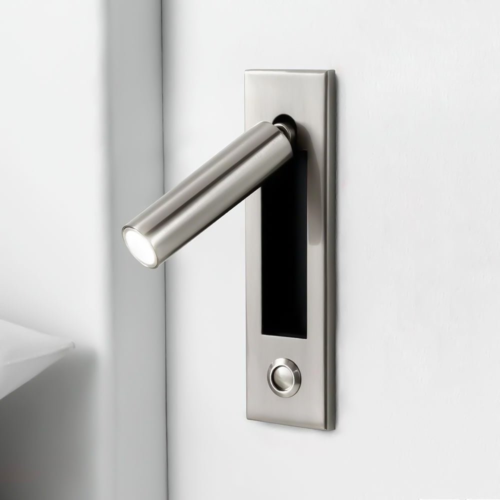 Recessed folding bedside wall sconce by Moktan Sabai in brushed stainless steel with warm LED on Tampa Home & Garden Store