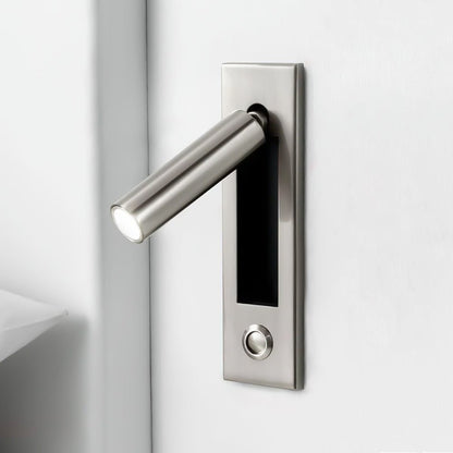 Recessed folding bedside wall sconce by Moktan Sabai in brushed stainless steel with warm LED on Tampa Home & Garden Store