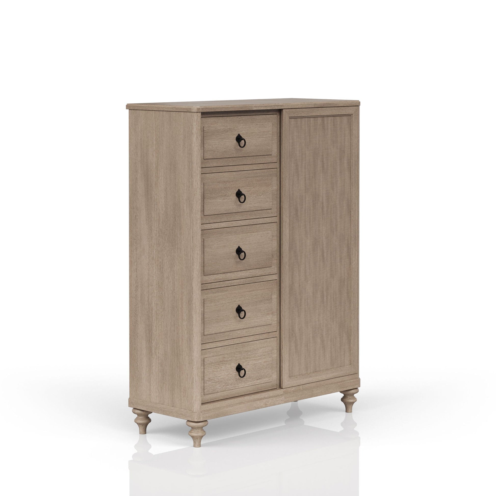 Queen Canopy Bedroom Set in sand finish with a cane-panel door chest and ring-pull drawers on Tampa Home & Garden Store