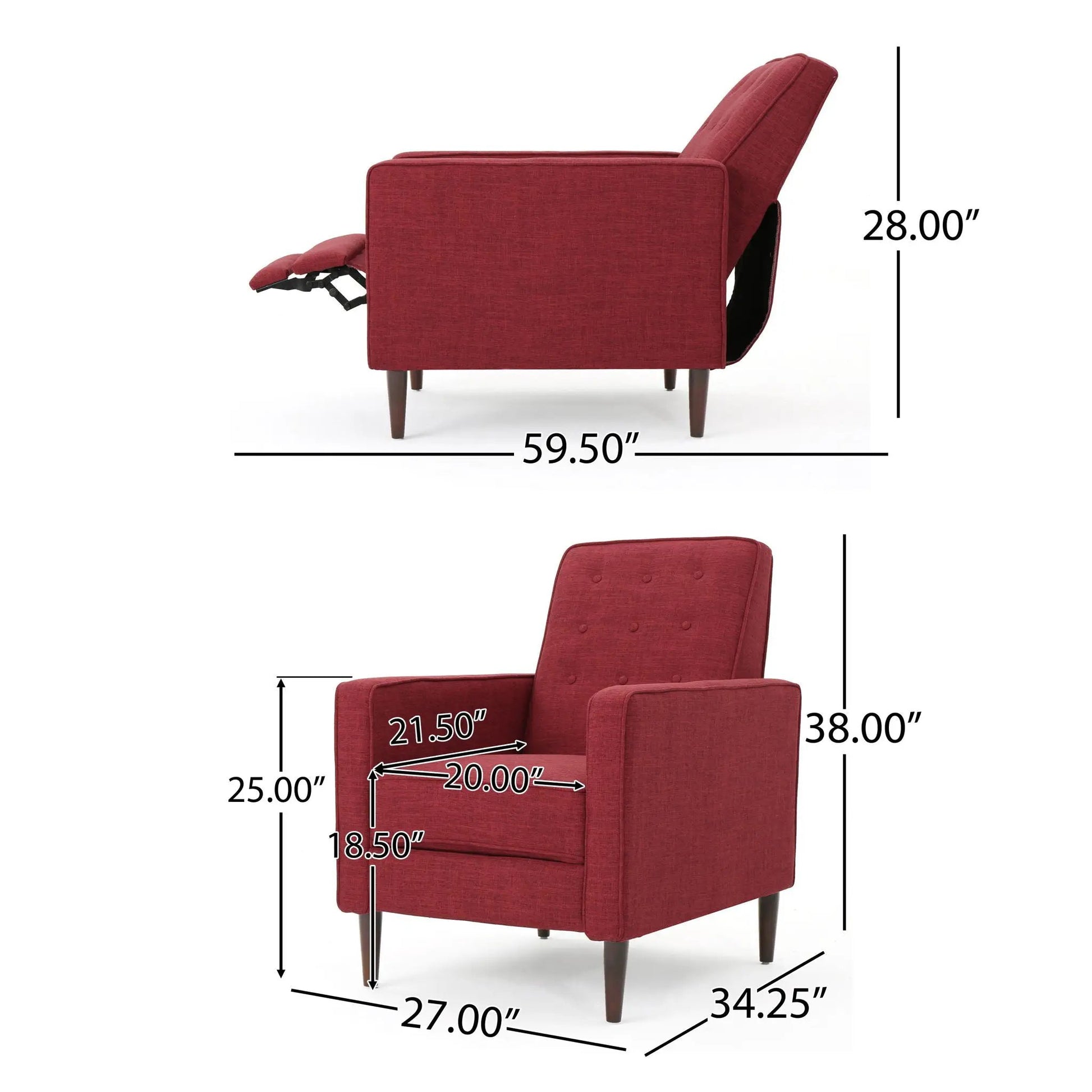 Mid-Century Modern Red Recliner with button-tufted fabric by Unique Piece Furniture on Tampa Home & Garden Store