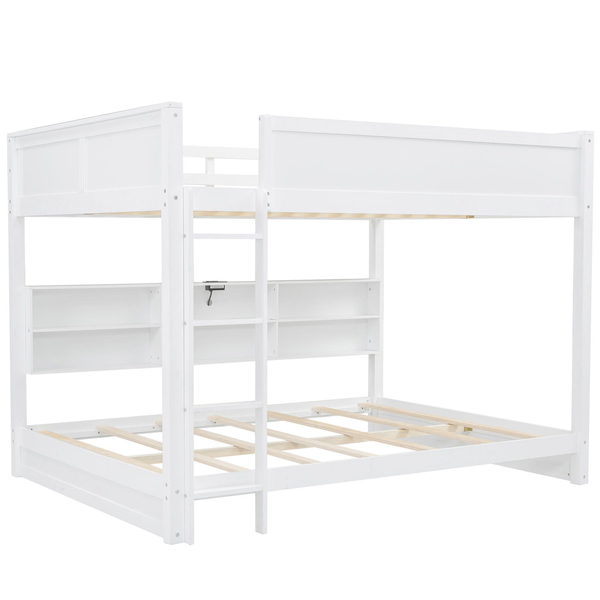 Bunk Bed With Storage Cabinets And USB Ports white wood bunk bed by HouseOfZazla shelves on Tampa Home & Garden Store