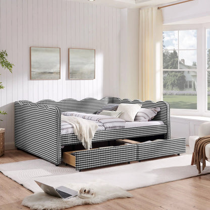 Gingham Daybed With USB Port and Wave Design