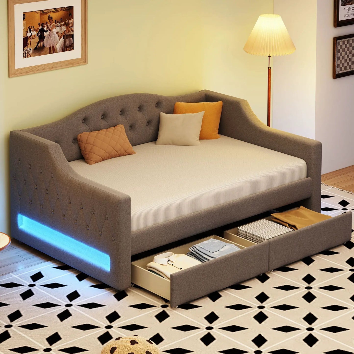 Daybed With LED Lighting and Upholstered Frame