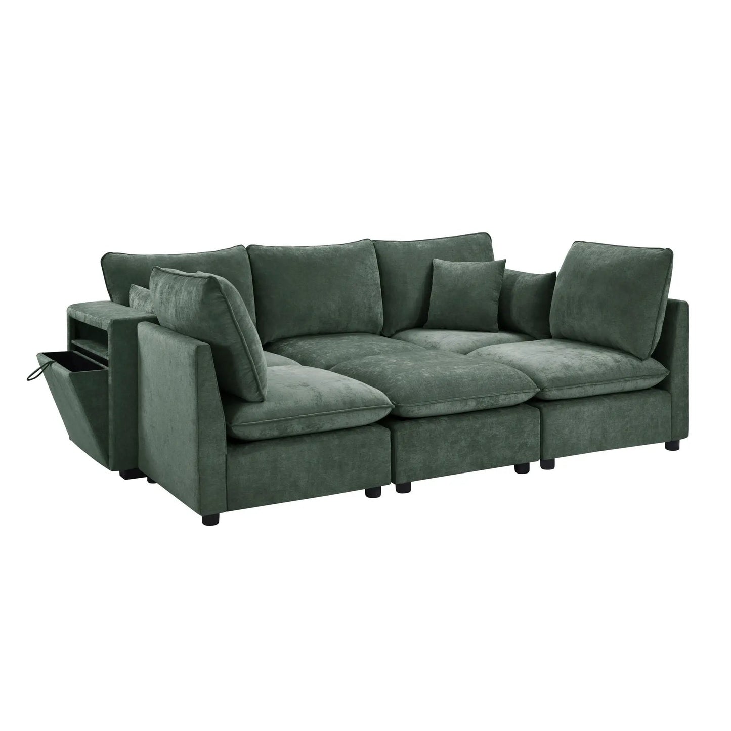 2-piece modern U-shaped sectional sofa in green fabric with movable ottoman, USB ports on Tampa Home & Garden Store