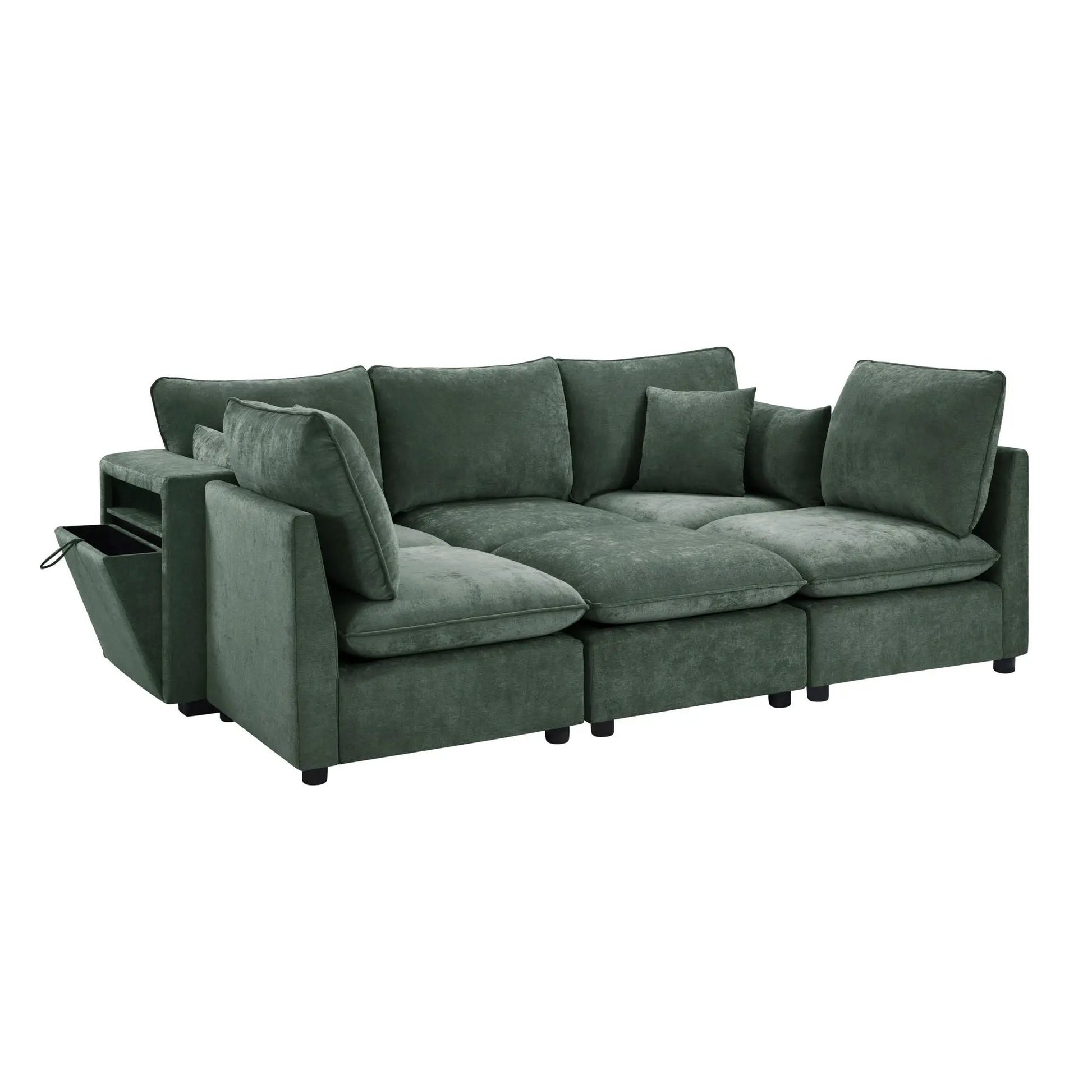 2-piece modern U-shaped sectional sofa in green fabric with movable ottoman, USB ports on Tampa Home & Garden Store