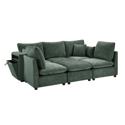 2-piece modern U-shaped sectional sofa in green fabric with movable ottoman, USB ports on Tampa Home & Garden Store