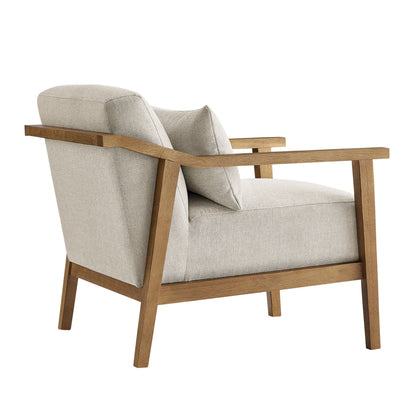 Arm accent chair with lumbar pillow in beige fabric and natural wood frame HouseOfZazla on Tampa Home & Garden Store