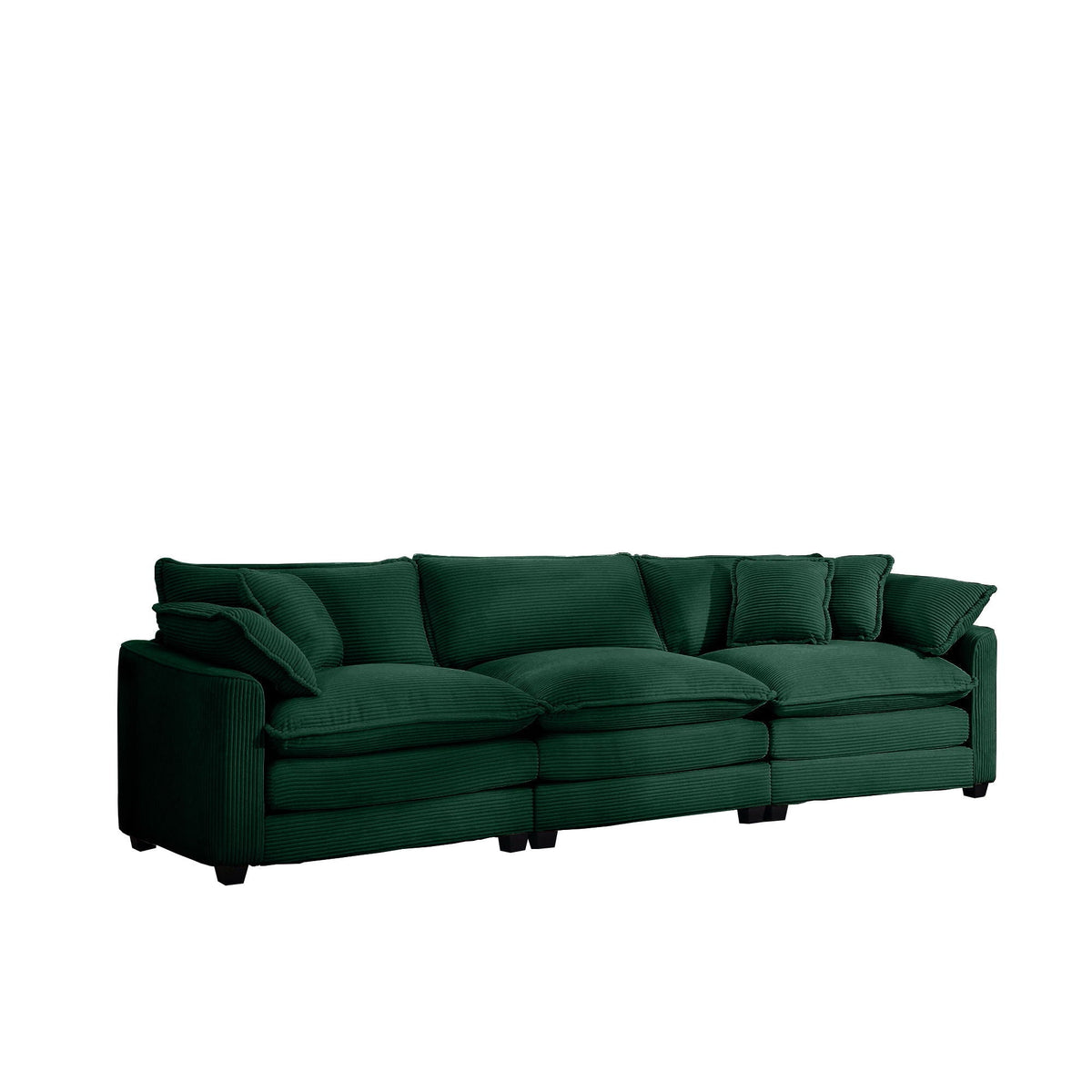 Mid-Century 3-Seater Sofa emerald green with throw pillows HouseOfZazla on Tampa Home & Garden Store