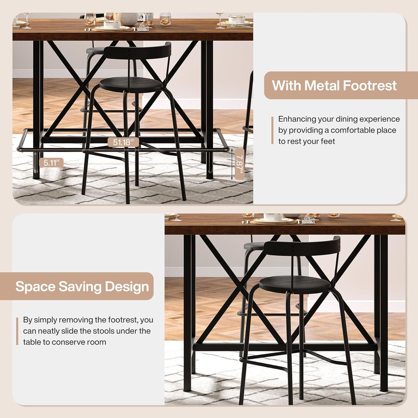 Rectangular Counter Height Dining Table for Six
