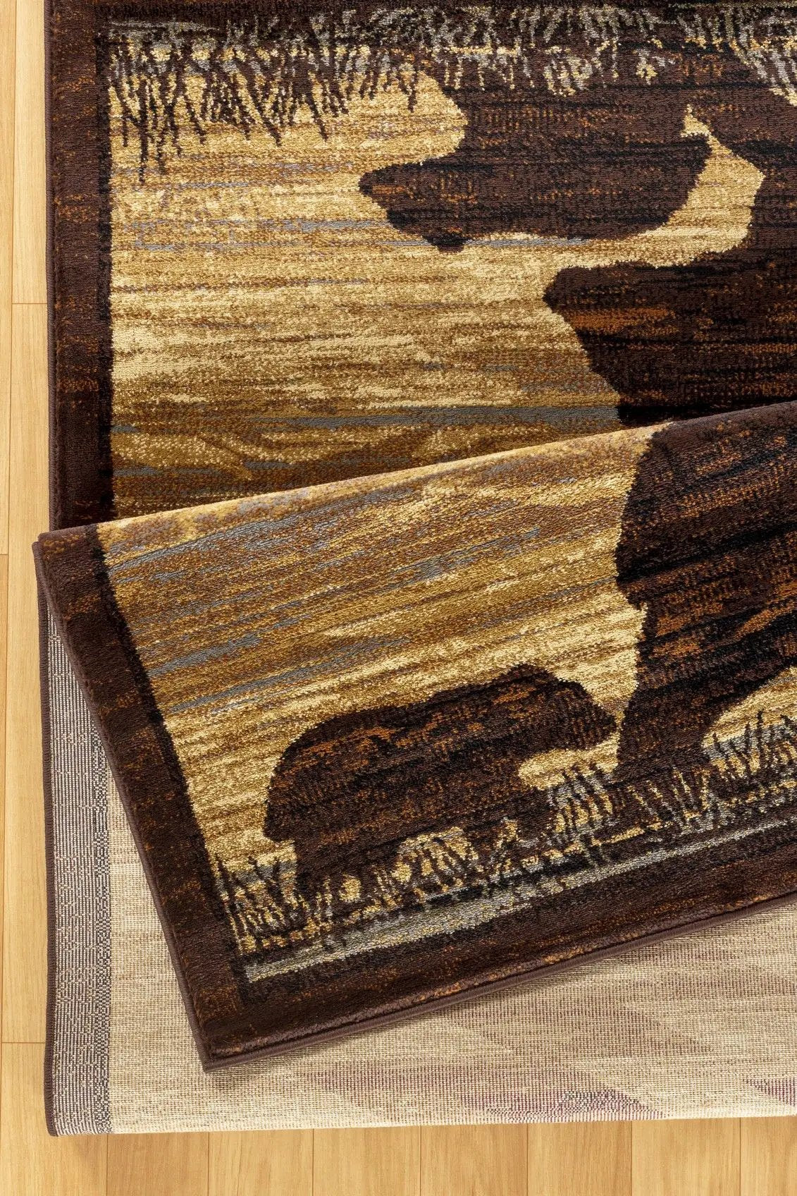 Lodge Area Rug with Wildlife Mountains Motif