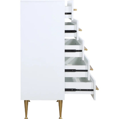 Contemporary chest and bedroom drawer storage with white finish and gold-tone legs on Tampa Home & Garden Store
