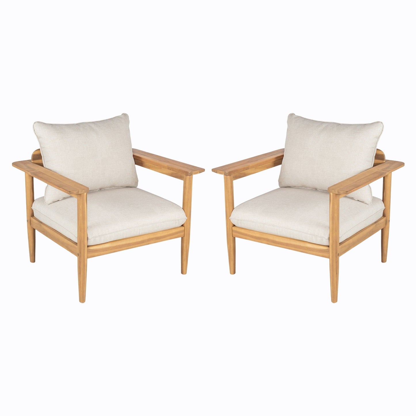 Terassi Outdoor Lounge Chair Set of 2 with beige cushions in light teak wood on Tampa Home & Garden Store