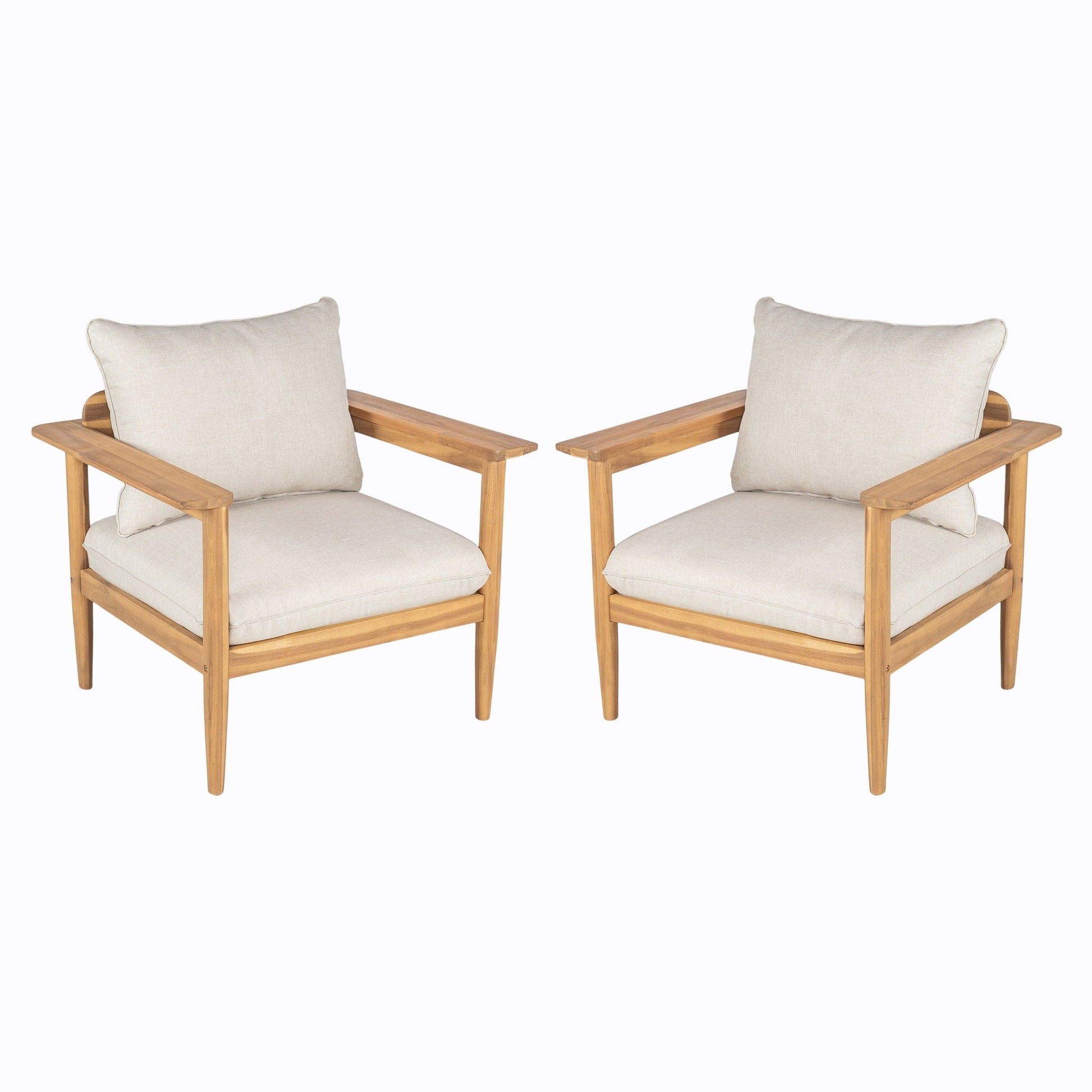 Terassi Outdoor Lounge Chair Set of 2 with beige cushions in light teak wood on Tampa Home & Garden Store
