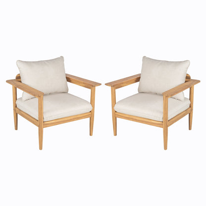 Terassi Outdoor Lounge Chair Set of 2 with beige cushions in light teak wood on Tampa Home & Garden Store