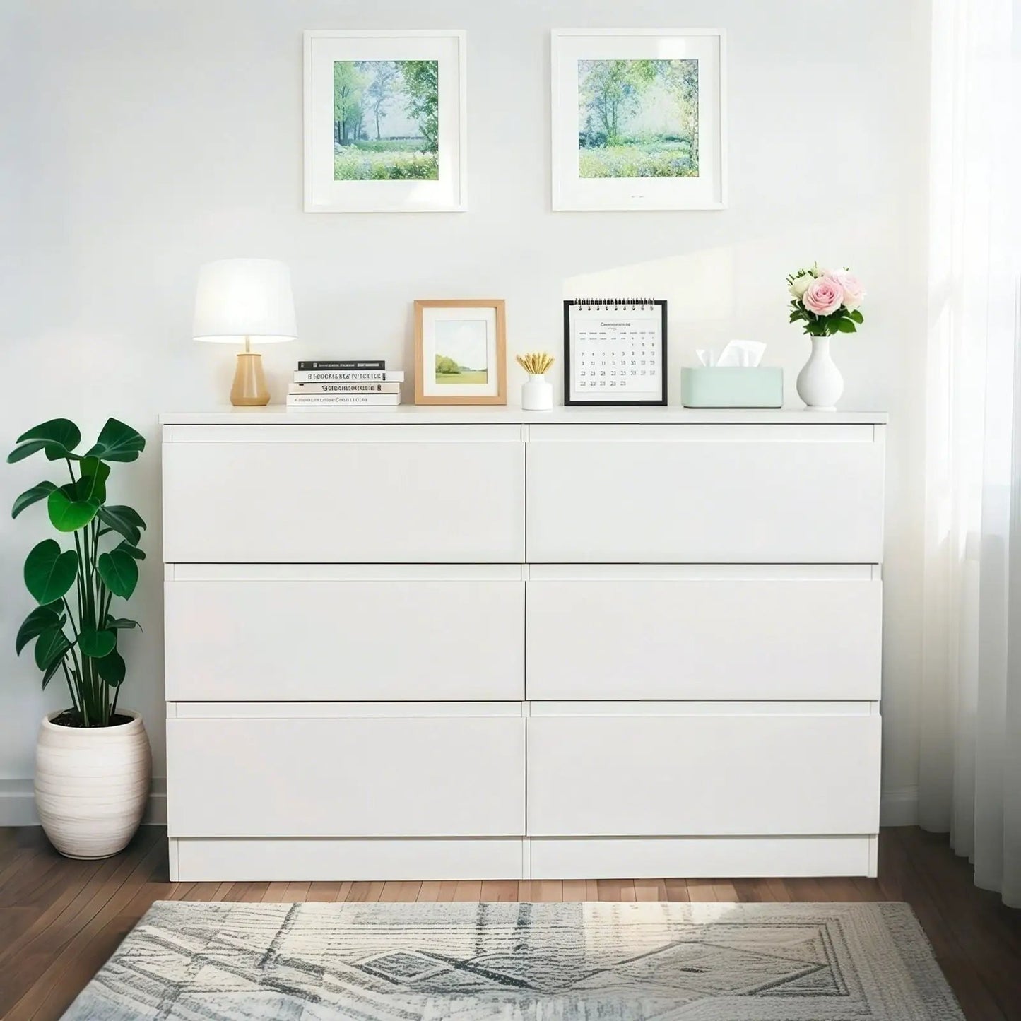 Six Drawer Dresser with Spacious Countertop