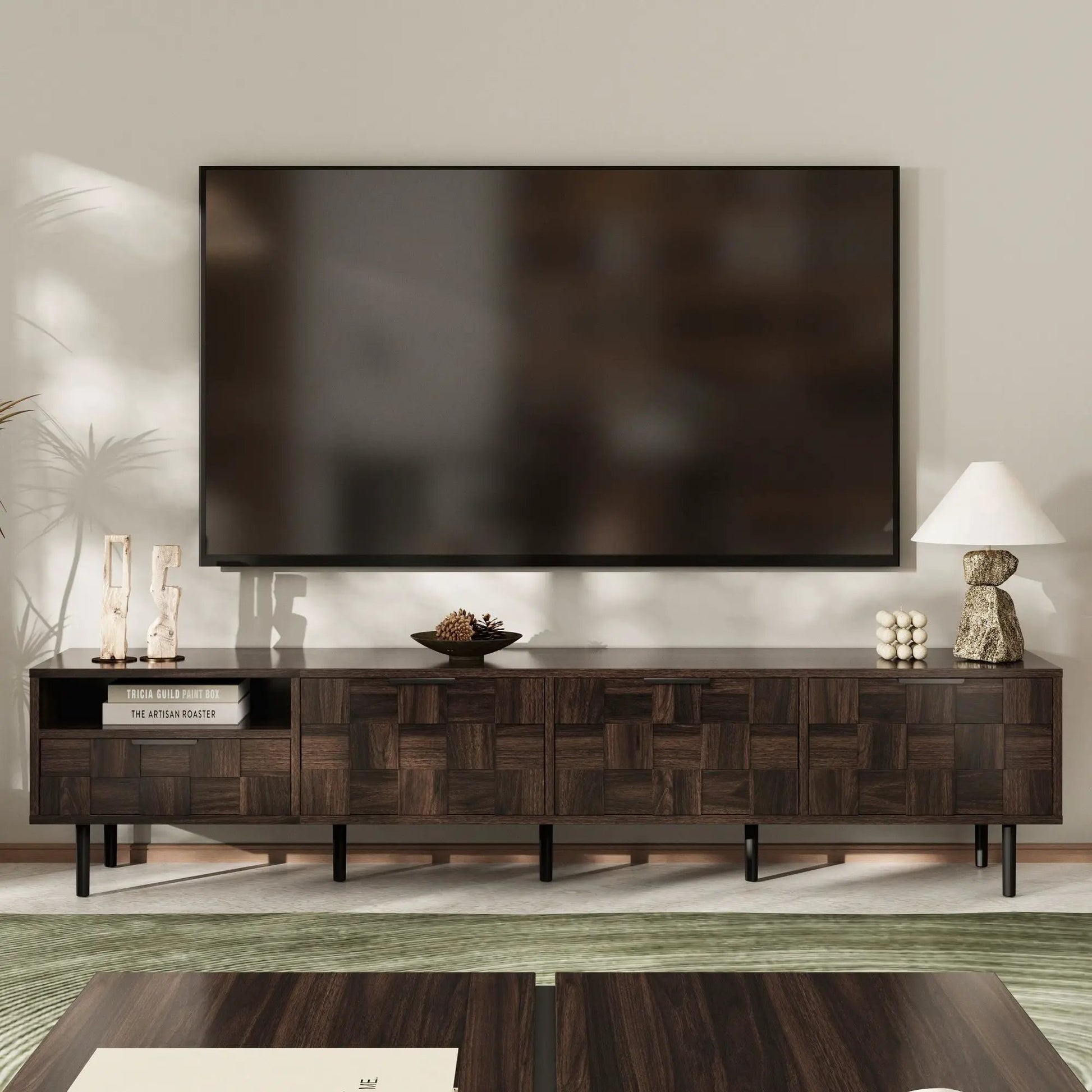 Walnut TV stand with storage cabinets, Unique Piece Furniture console on Tampa Home & Garden Store