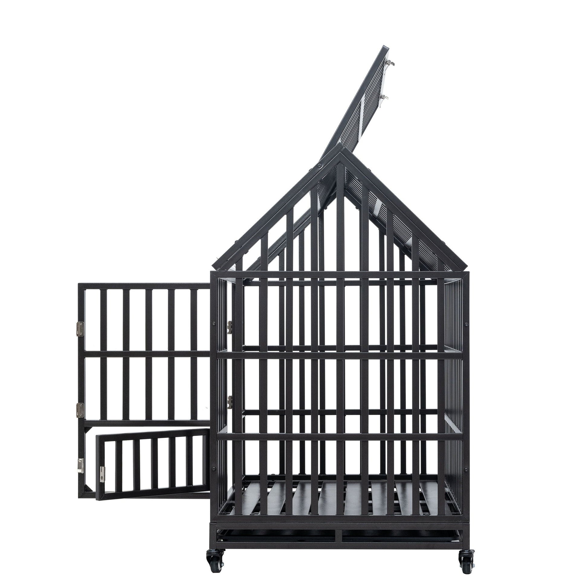 Heavy duty dog crate lockable wheels, black metal cage on Tampa Home & Garden Store