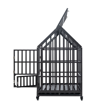 Heavy duty dog crate lockable wheels, black metal cage on Tampa Home & Garden Store