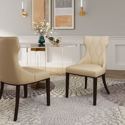 Reine dining chair set of 2 beige faux-leather seats with solid wood legs on Tampa Home & Garden Store