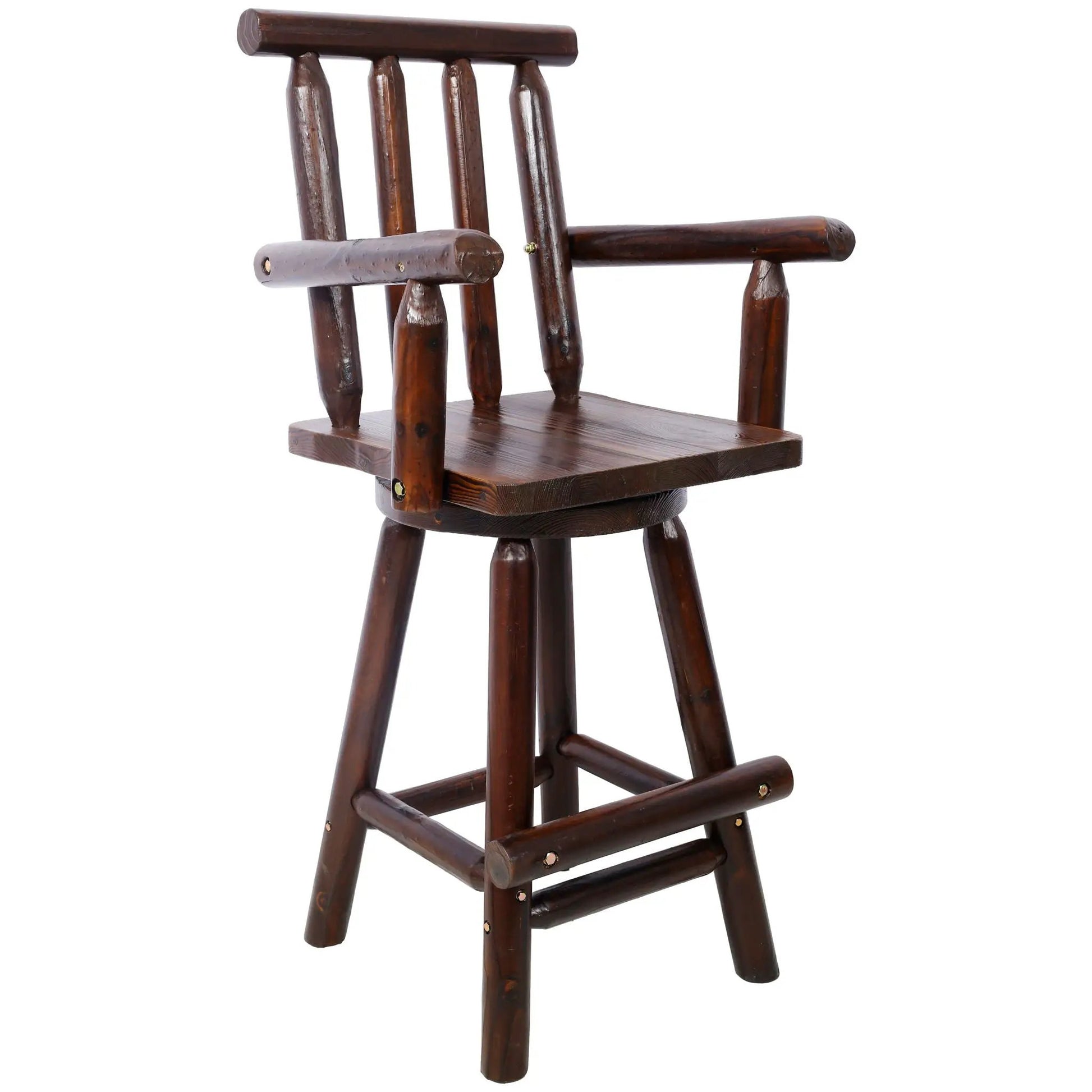 Rustic Fir Wood Bar Stool with Wide Armrests, Bar Height 28-30in, Unique Piece Furniture on Tampa Home & Garden Store