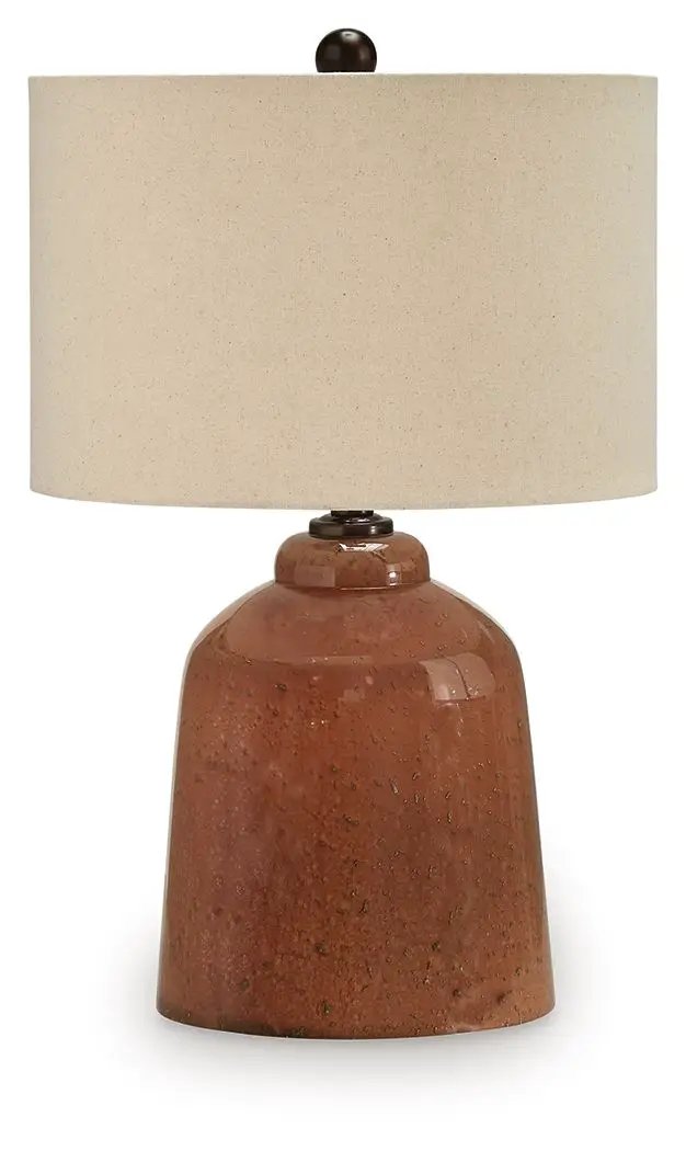 Aaleahya Glass Table Lamp Rust with beige fabric shade by Unique Piece Furniture on Tampa Home & Garden Store