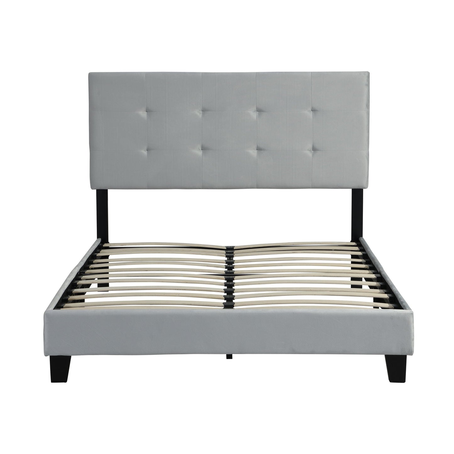Queen Size Gray Upholstered Platform Bed Frame