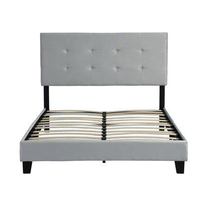 Queen Size Gray Upholstered Platform Bed Frame