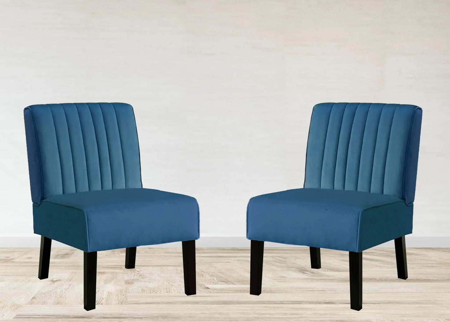 Reese mid-century modern accent chairs teal blue velvet set of 2 with dark wood legs on Tampa Home & Garden Store