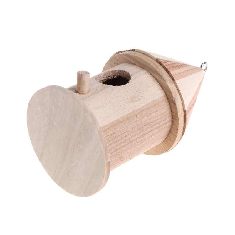 Wooden outdoor bird nest Sell My Stuff natural wood with circular end discs on Tampa Home & Garden Store