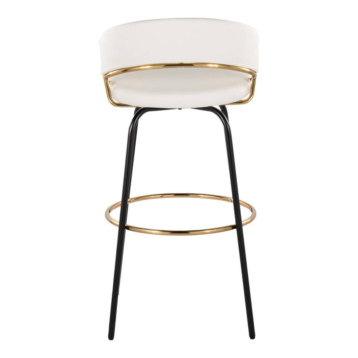 White faux-leather fixed-height bar stool with gold metal frame and swivel footrest on Tampa Home & Garden Store