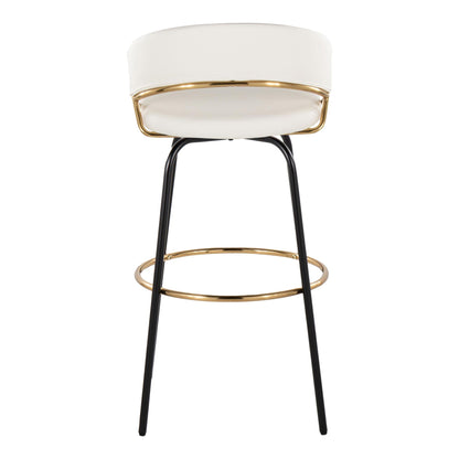 White faux-leather fixed-height bar stool with gold metal frame and swivel footrest on Tampa Home & Garden Store