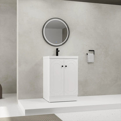 Contemporary freestanding bathroom vanity with resin sink, cabinet doors and soft-close on Tampa Home & Garden Store