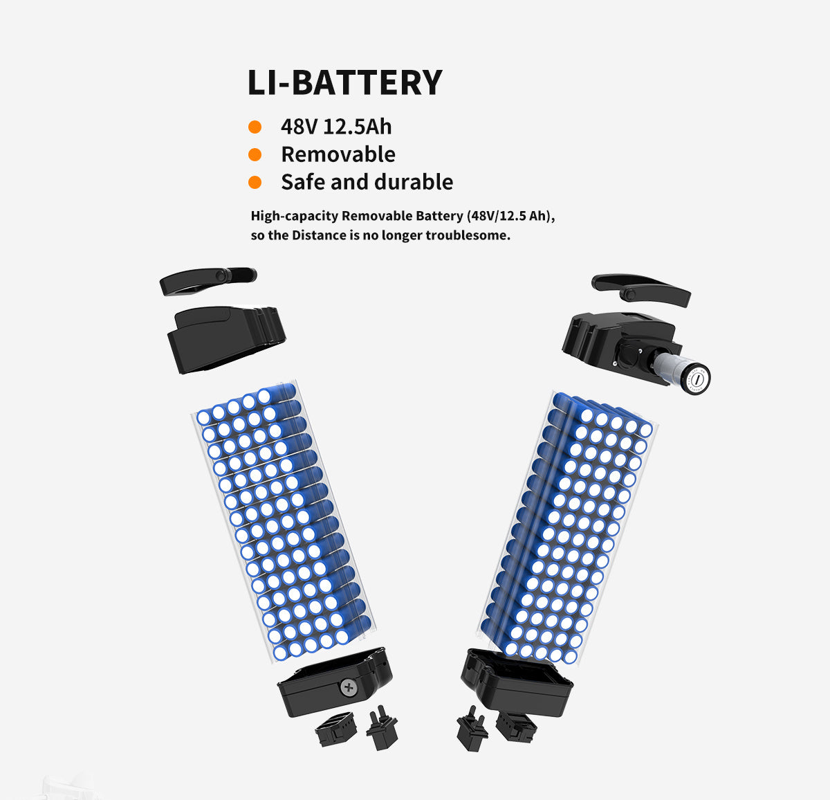 Li-battery 48V 12.5Ah removable bike battery packs, two, dual blue cells UpTrend Deals on Tampa Home & Garden Store