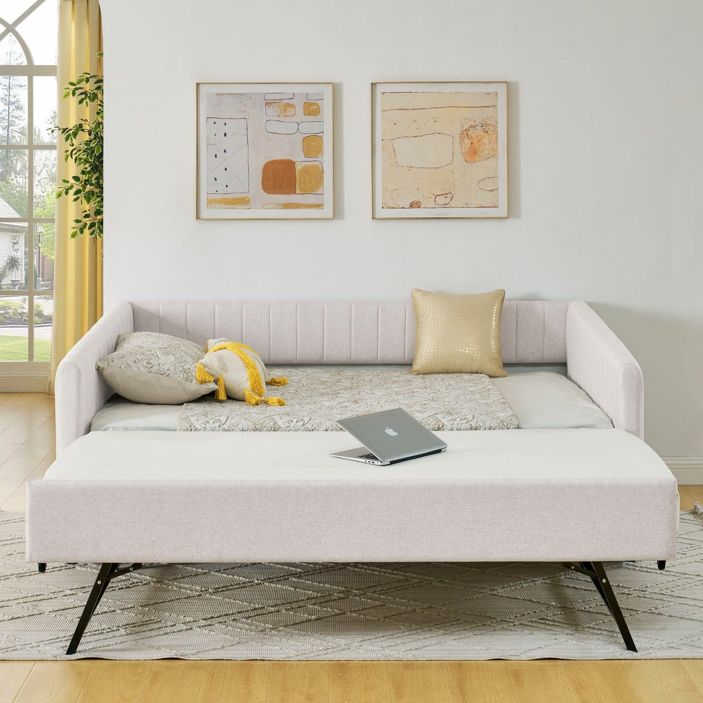 Daybed With Vertical Stripes And Extra Trundle