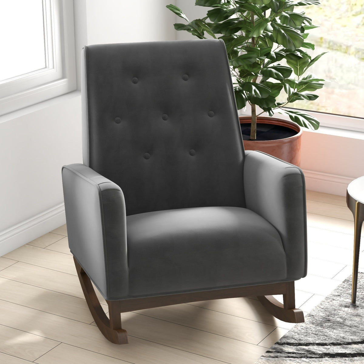 Mid-Century Modern Rocking Chair dark gray fabric high-density foam cushion on rockers on Tampa Home & Garden Store
