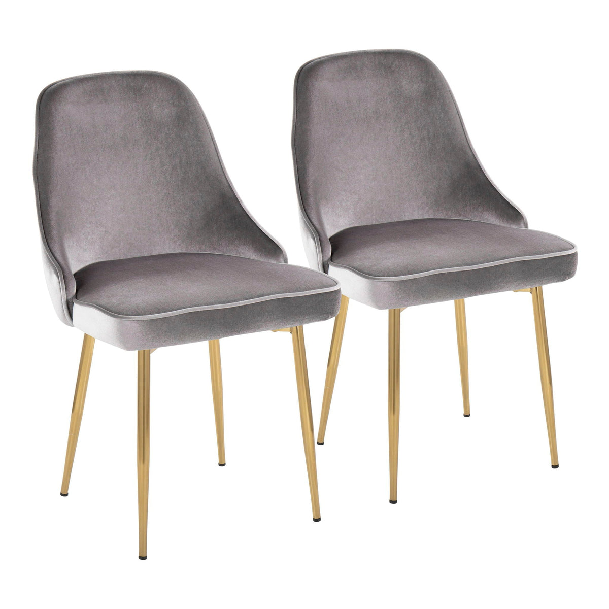 Contemporary glam dining chair set with cushioned gray velvet seats and gold legs on Tampa Home & Garden Store