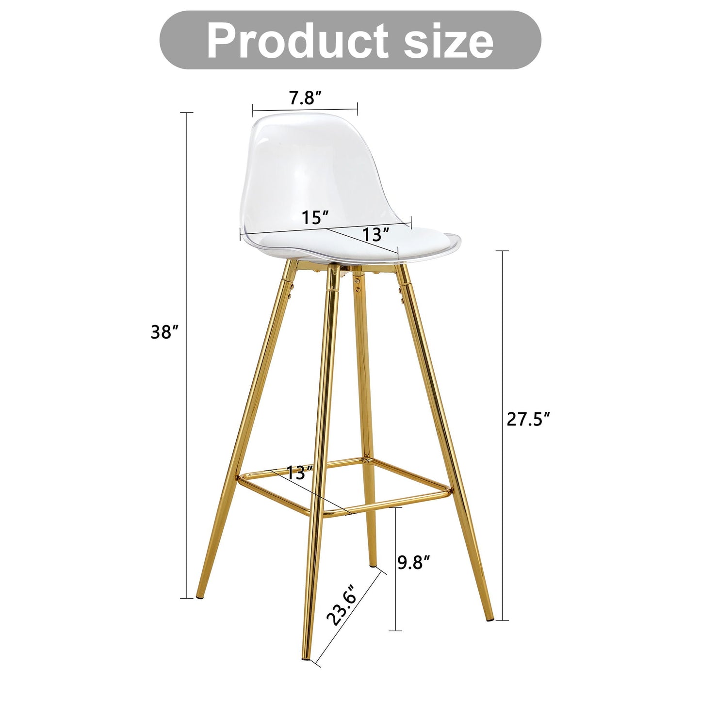 Stylish upholstered bar chair with gold metal legs, white seat on Tampa Home & Garden Store