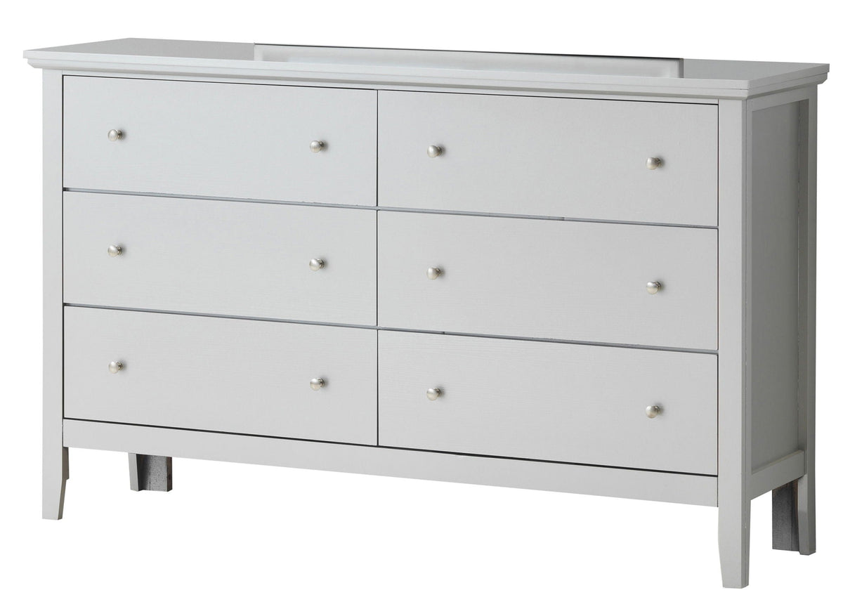 Primo dresser with six light-gray drawers, silver knob pulls, and a durable hardwood frame on Tampa Home & Garden Store