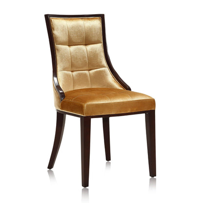 Fifth Avenue dining chair set of 2 with gold velvet tufted back and seat dark wood frame on Tampa Home & Garden Store