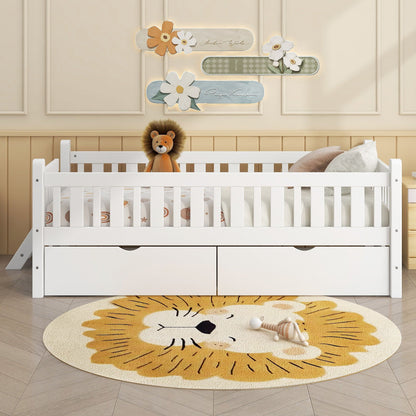 Platform bed with guardrail and 2 drawers, white finish HouseOfZazla storage bed on Tampa Home & Garden Store