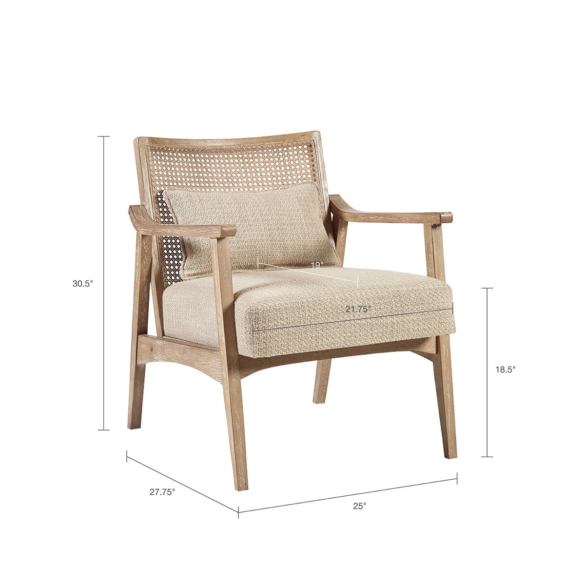 HouseOfZazla cane-back upholstered accent chair with natural wood frame and beige upholstered seat on Tampa Home & Garden Store