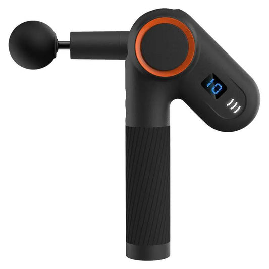 SL900 facial massage gun with rotatable head, black cordless massager with orange ring on Tampa Home & Garden Store