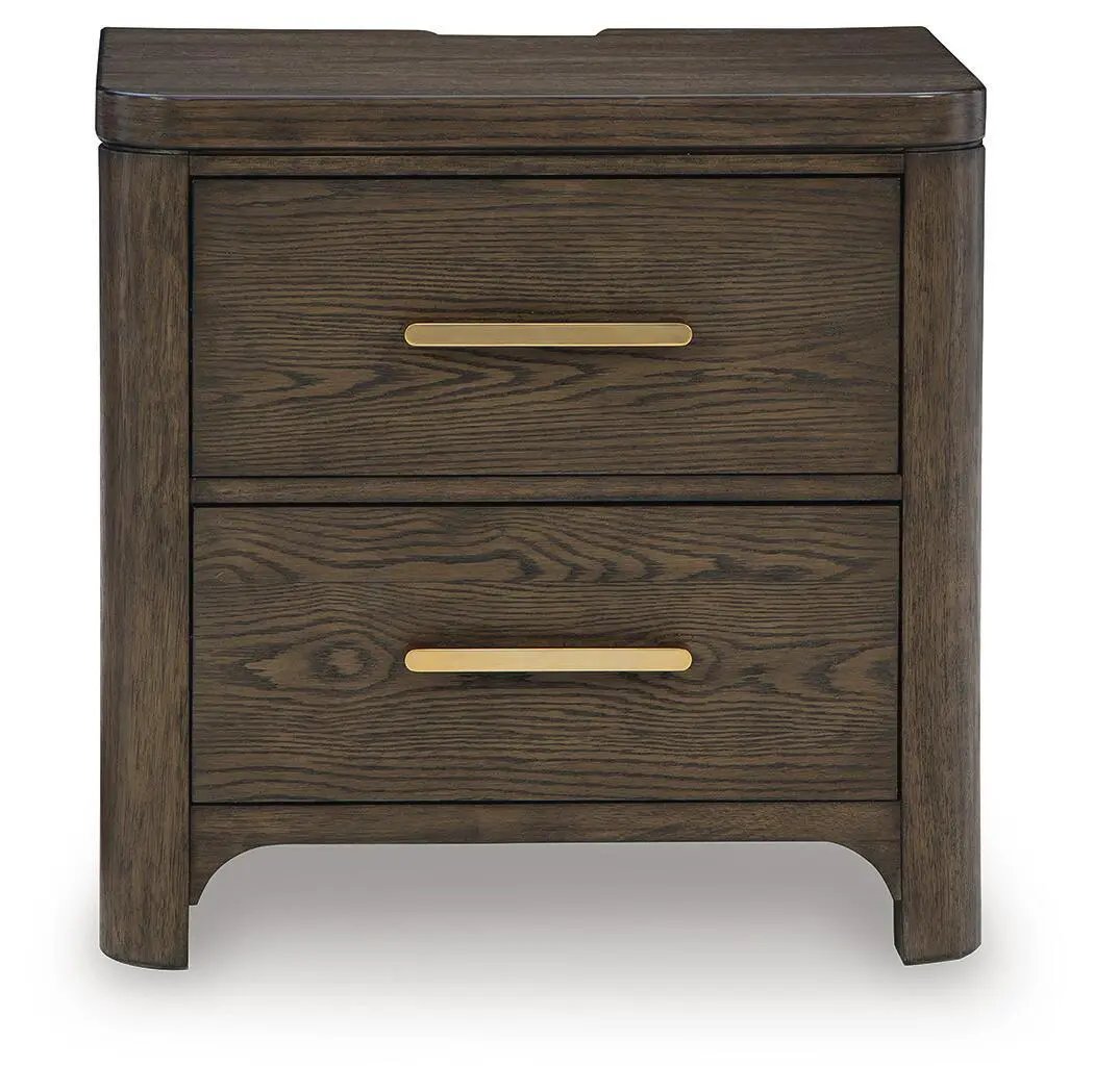 Radkin Two Drawer Night Stand Burnished Brown